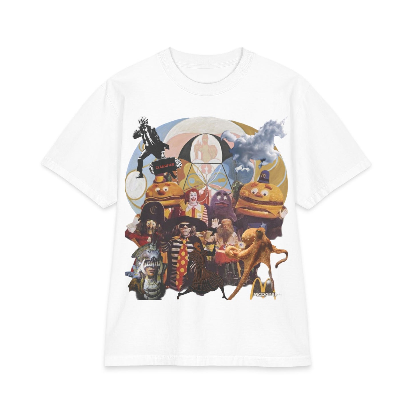 Vintage Collage Graphic Tee — Retro Surreal Movie & Memorabilia Design